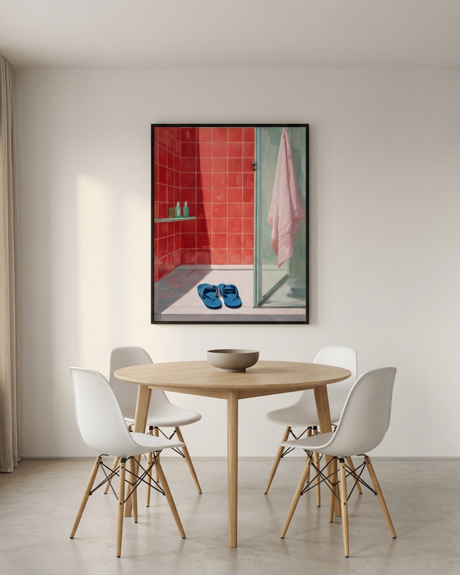 Holiday Vibe hand-painted contemporary painting displayed in an elegant dining room
