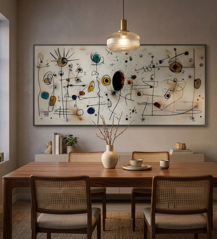 Echoes in Space hand-painted abstract painting displayed in an elegant dining room