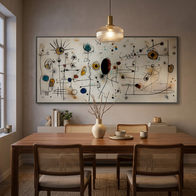 Echoes in Space hand-painted abstract painting displayed in an elegant dining room