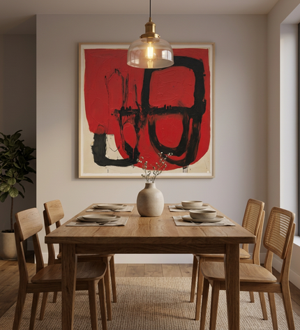 Ceremonial Forms hand-painted abstract painting displayed in an elegant dining room