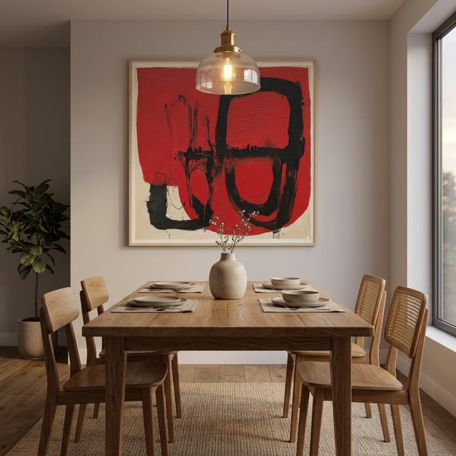 Ceremonial Forms hand-painted abstract painting displayed in an elegant dining room