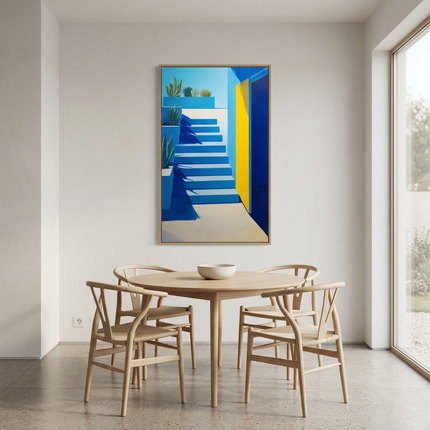 Mediterranean Gate hand-painted abstract painting displayed in an elegant dining room