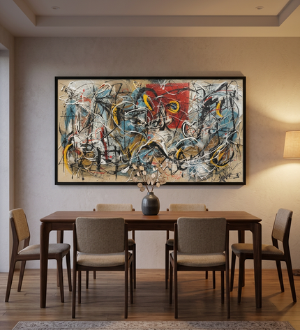 Perfect Storm hand-painted figurative painting displayed in an elegant dining room