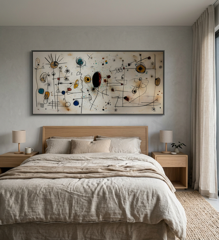 Echoes in Space hand-painted abstract painting displayed in a serene bedroom