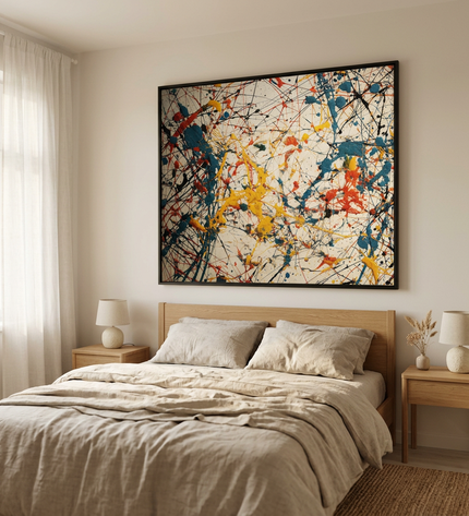Sparks of Existence hand-painted animal portrait painting displayed in a serene bedroom