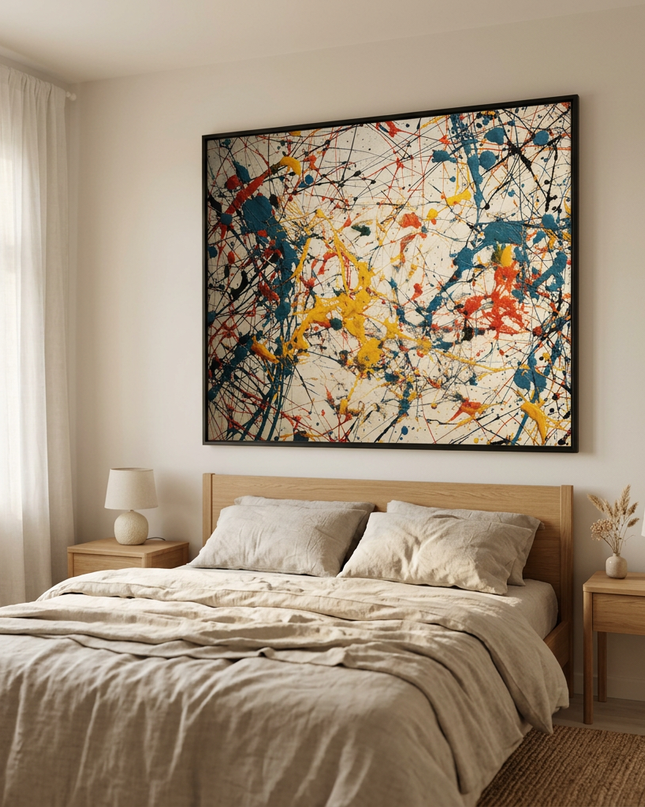 Sparks of Existence hand-painted animal portrait painting displayed in a serene bedroom
