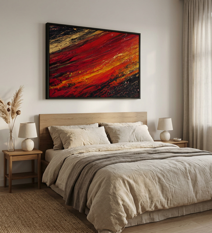 Passion Ripples hand-painted contemporary painting displayed in a serene bedroom