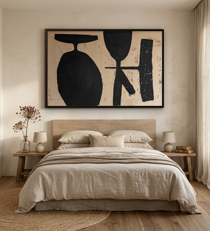 Form & Essence hand-painted landscape painting displayed in a serene bedroom