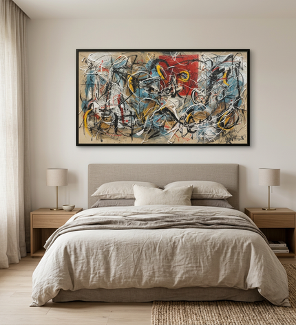 Perfect Storm hand-painted figurative painting displayed in a serene bedroom