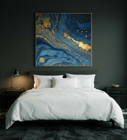 Ocean of Stars hand-painted landscape painting displayed in a serene bedroom