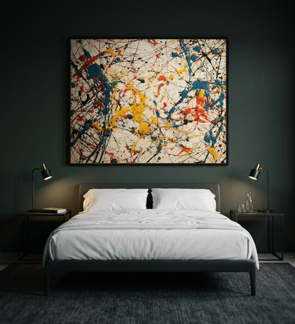 Sparks of Existence hand-painted animal portrait painting displayed in a serene bedroom