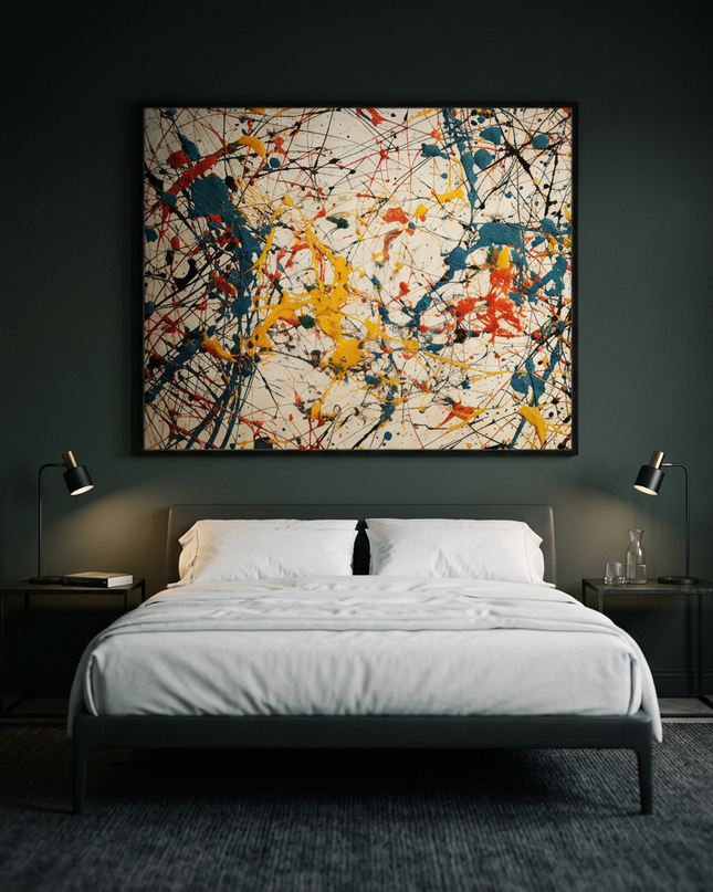Sparks of Existence hand-painted animal portrait painting displayed in a serene bedroom