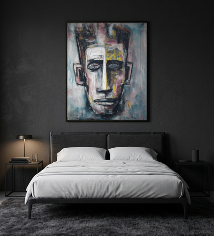 The Listener hand-painted floral painting displayed in a serene bedroom