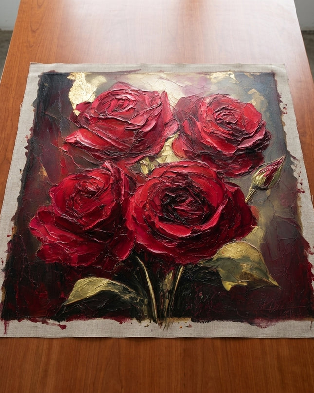 Velvet Passion hand-painted original as unrolled canvas on studio table, shown without frame