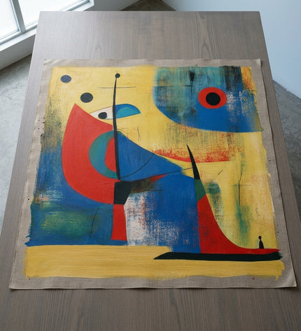 Voyager's Dreams hand-painted original as unrolled canvas on studio table, shown without frame