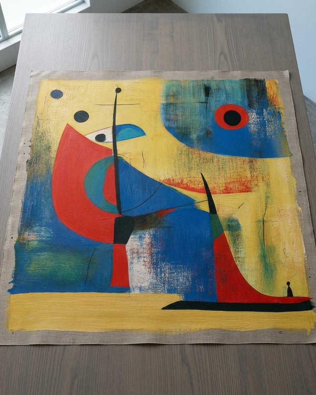 Voyager's Dreams hand-painted original as unrolled canvas on studio table, shown without frame