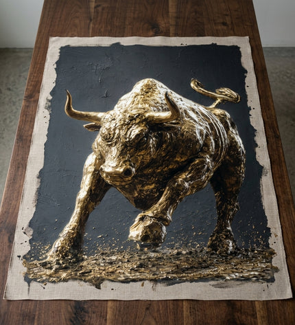 Wealth Stampede hand-painted original as unrolled canvas on studio table, shown without frame