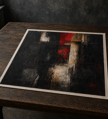 Ember Threshold — unframed Canvas Roll laid flat on a studio table