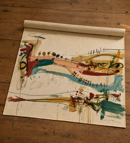 Between Currents — unframed Canvas Roll laid flat on a studio table