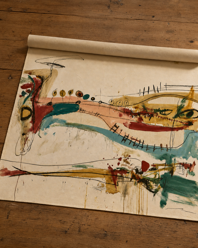Between Currents — unframed Canvas Roll laid flat on a studio table