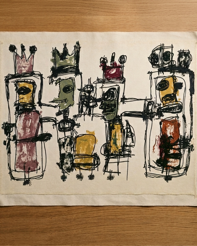 Gathered Voices — unframed Canvas Roll laid flat on a studio table