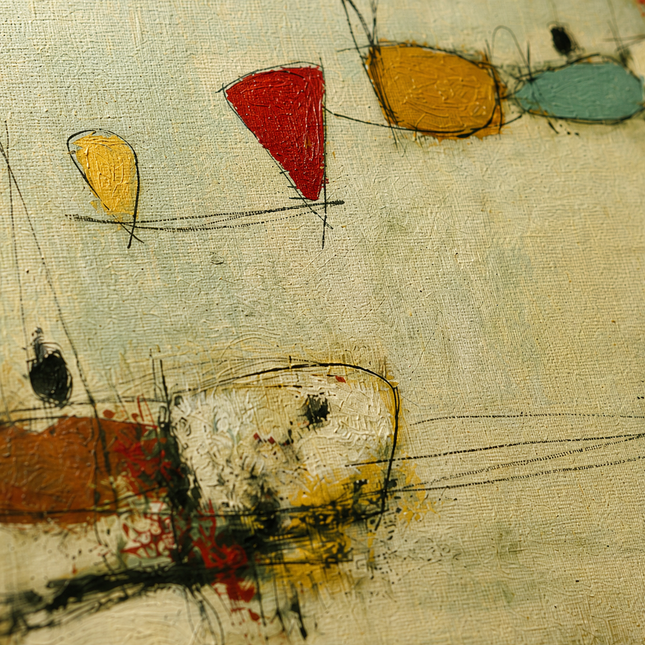 Quiet Satellites — close-up showing hand-painted texture and detail