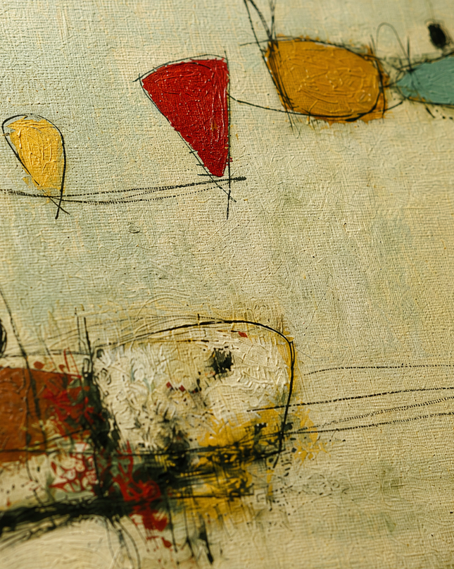 Quiet Satellites — close-up showing hand-painted texture and detail