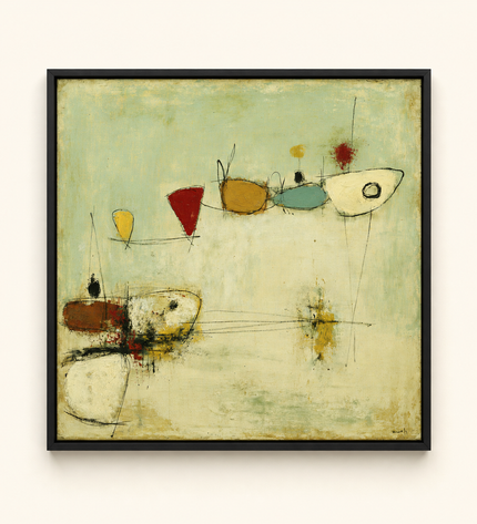 Quiet Satellites — original hand-painted abstract artwork on a neutral background