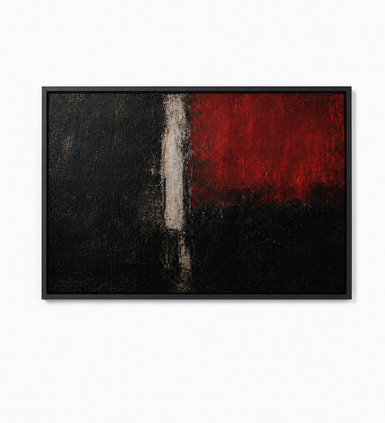 Crimson Divide — framed abstract artwork on a neutral background
