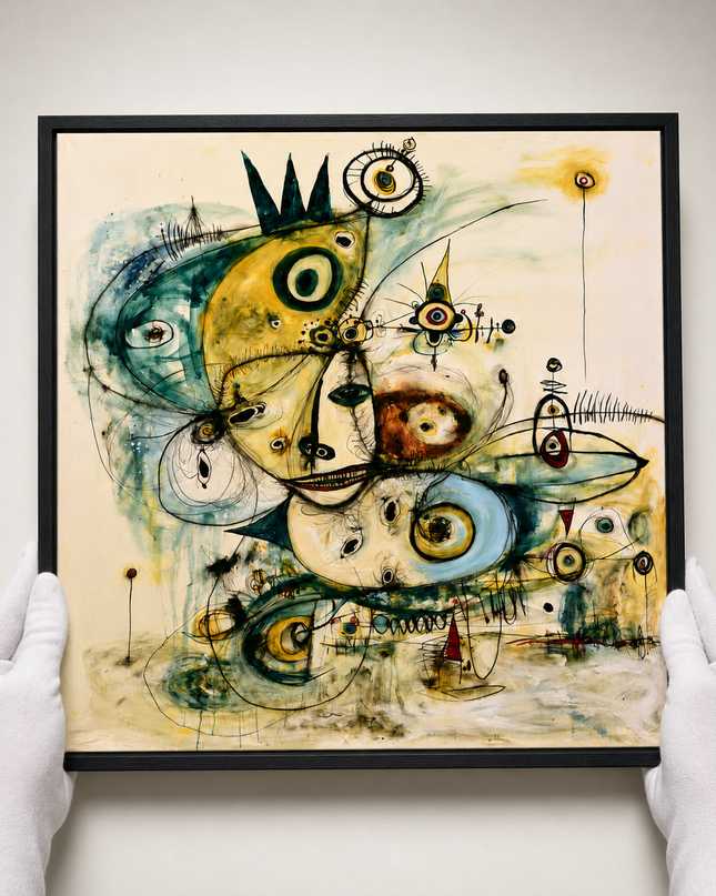 Inner Constellation — presented by a white-gloved art handler in a gallery