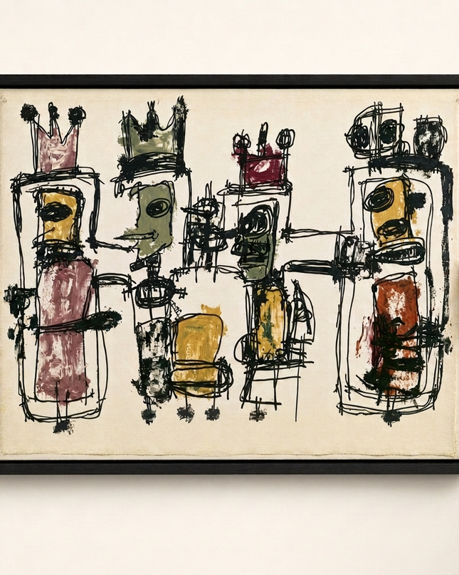 Gathered Voices — presented by a white-gloved art handler in a gallery