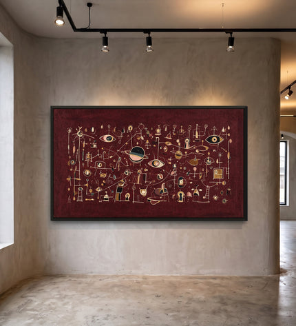 Oxblood Orbits — framed artwork in a gallery setting