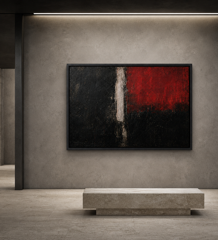 Crimson Divide — displayed alone in a contemporary art gallery