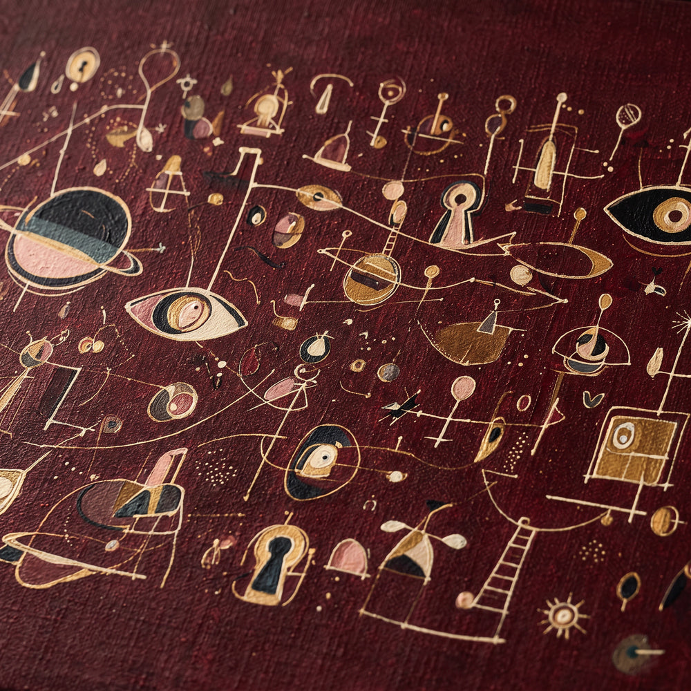 Farbe und Pinselspuren von Oxblood Orbits aus der Nähe