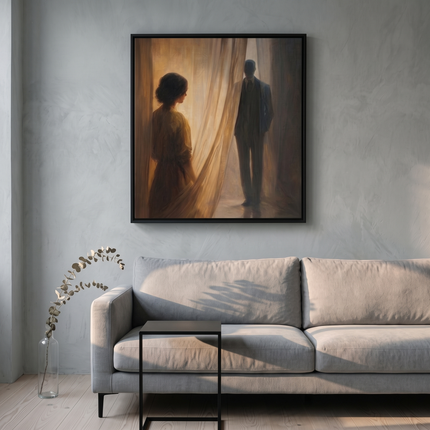 Parting Light hand-painted figurative painting displayed in a contemporary living room