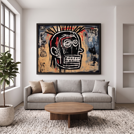 Primal Identity hand-painted cityscape painting displayed in a contemporary living room