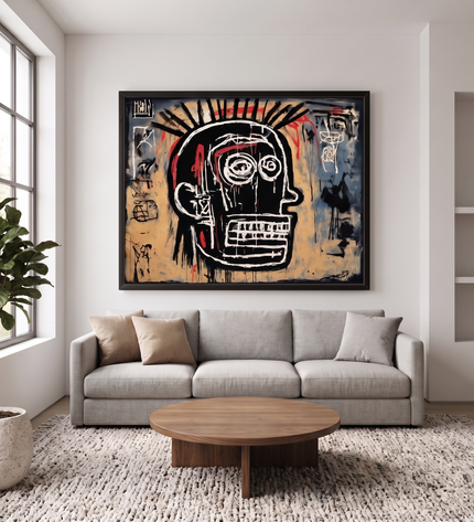 Primal Identity hand-painted cityscape painting displayed in a contemporary living room