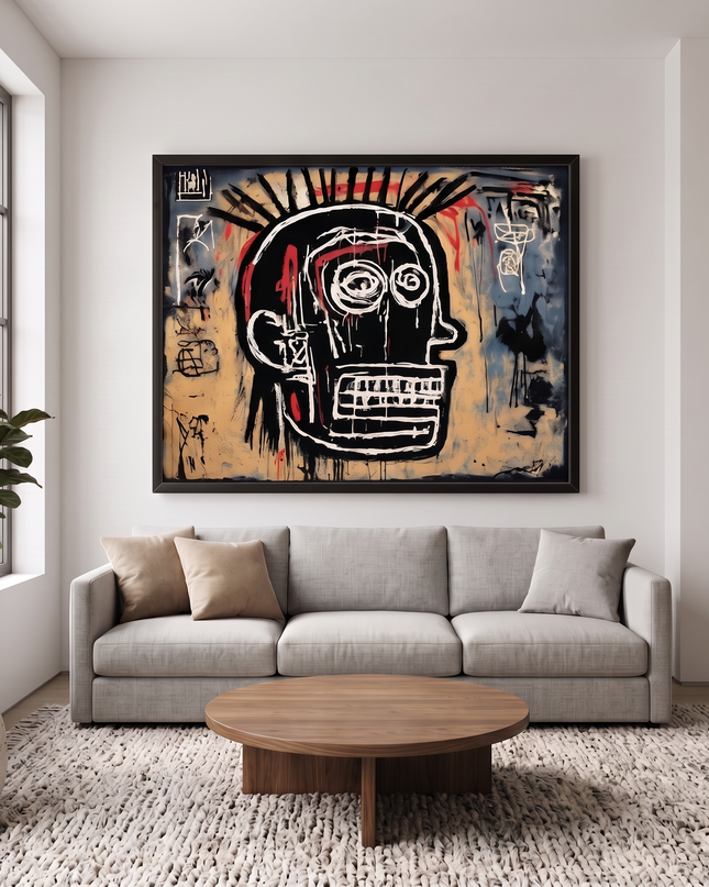 Primal Identity hand-painted cityscape painting displayed in a contemporary living room