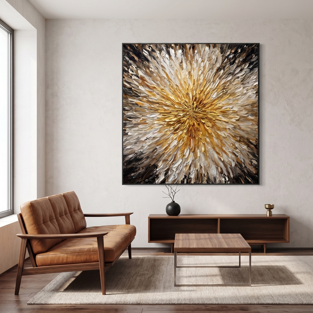 Radiance Petals hand-painted floral painting displayed in a contemporary living room