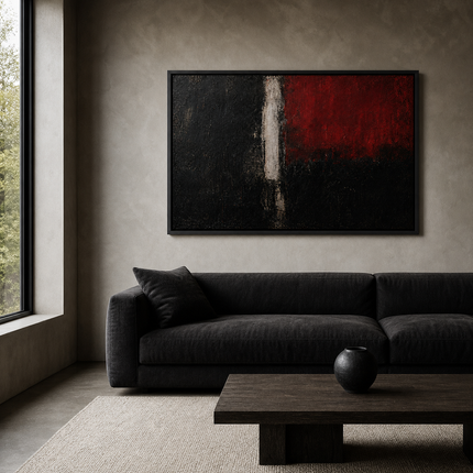 Crimson Divide — displayed in a moody contemporary living room