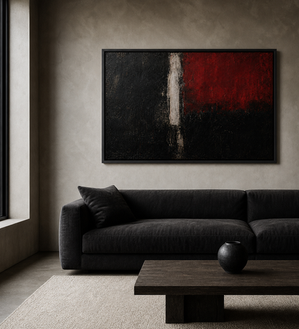 Crimson Divide — displayed in a moody contemporary living room