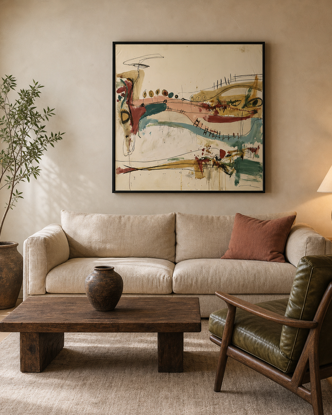 Between Currents — styled in a warm contemporary living room