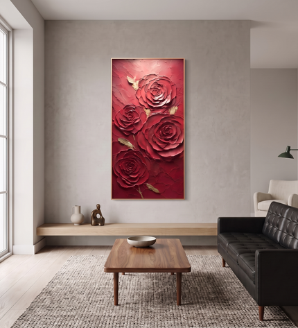 Roses of Desire hand-painted abstract painting displayed in a contemporary living room