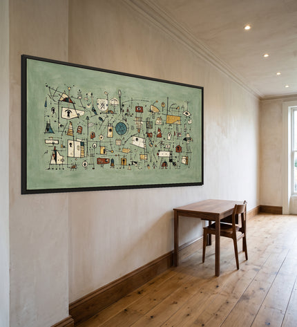 Sage Signals — framed artwork viewed from the side