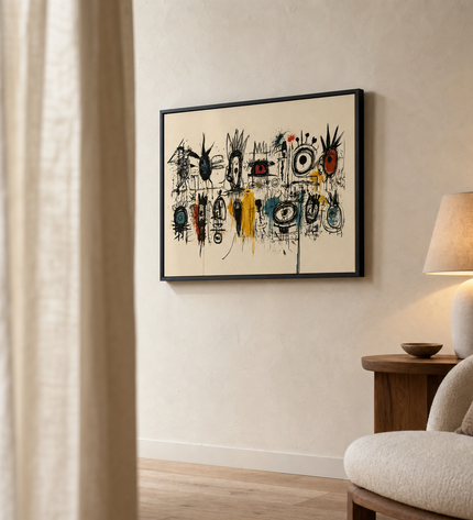 Many Small Kingdoms — side-angle view showing the black wooden frame and canvas depth