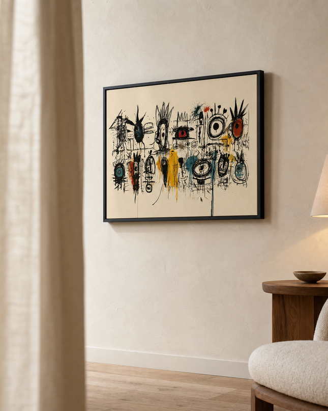 Many Small Kingdoms — side-angle view showing the black wooden frame and canvas depth