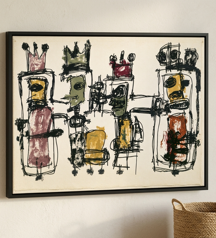 Gathered Voices — side-angle view showing the black wooden frame and canvas depth