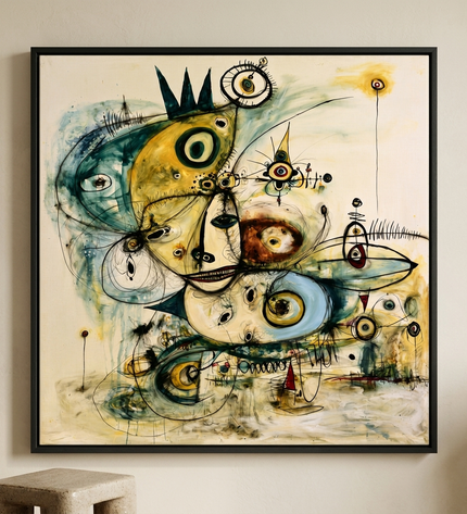 Inner Constellation — side-angle view showing the black wooden frame and canvas depth