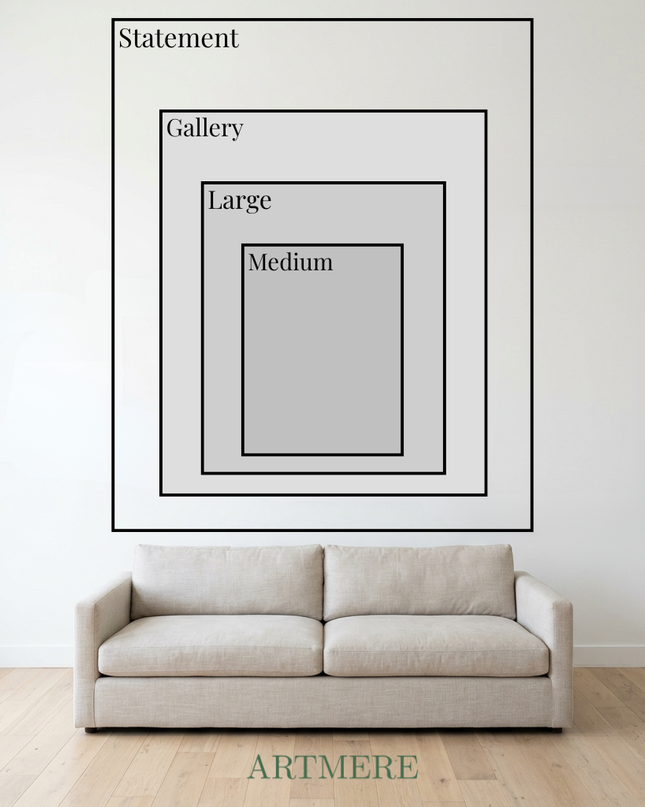 Size comparison guide showing available dimensions for Parting Light