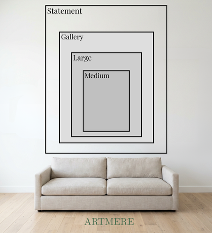 Size comparison guide showing available dimensions for Wealth Stampede